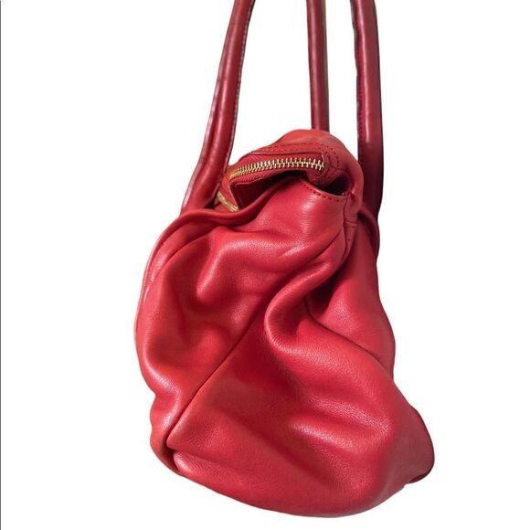 B. MAKOWSKY Red Leather Gold Hardware Tall Handles  Shoulder Bag Tote - Picture 3 of 12